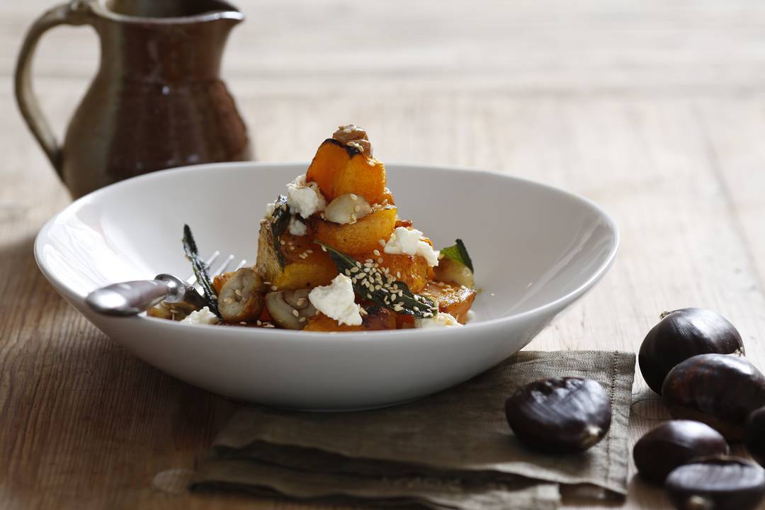 Easy Roasted Chestnut, Pumpkin and Ricotta Salad