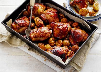 Roasted Asian-style chicken with Chestnuts