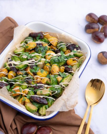 Roasted Brussels Sprouts with Chestnuts