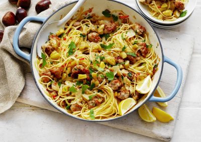 Chestnut, Italian sausage & fennel spaghetti